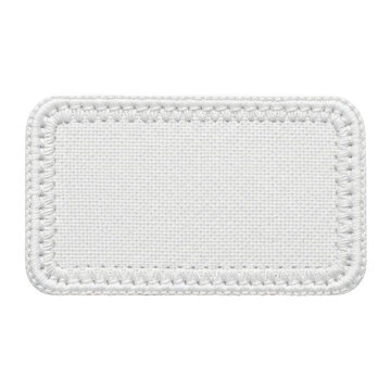 Grey rectangular fabric patch with decorative stitched border isolated on transparent background