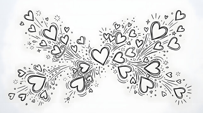 Hand-Drawn Heart Pattern with Swirls and Doodles
