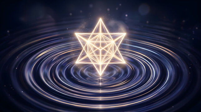 Illuminated Geometric Star Shape Surrounded by Rippled Water Effect