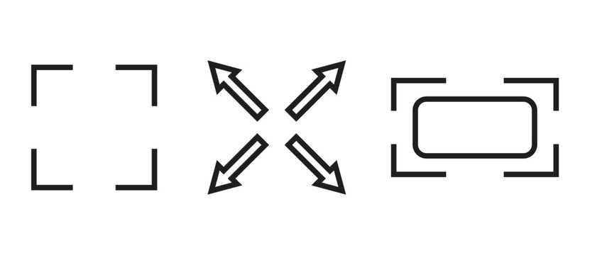 Set of fullscreen ui icons, expand and zoom vectors
