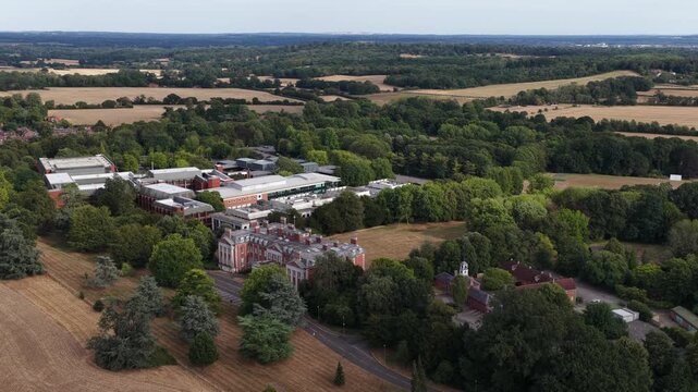 Aerial view of Hursley in Hampshire, England, a major research and development campus for software, computing, enterprise technology and innovation.