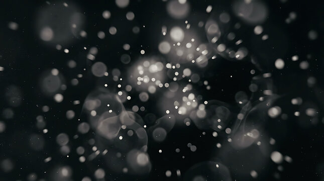 Abstract background with glowing white bokeh particles and floating dust motes