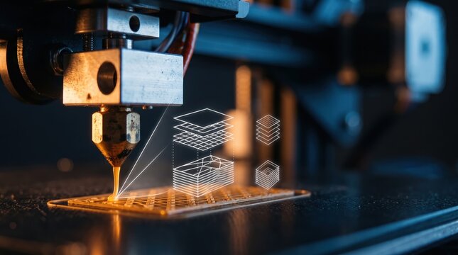 3D printer extruding molten plastic filament manufacturing object