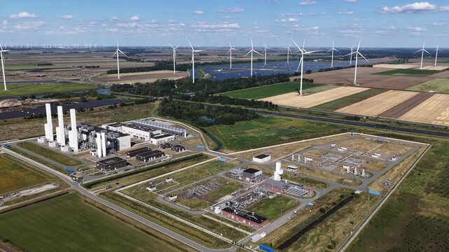 Aerial view of the Zuidbroek nitrogen plant, where nitrogen is produced from air and blended with imported gas to create low-calorific gas for the Dutch network.