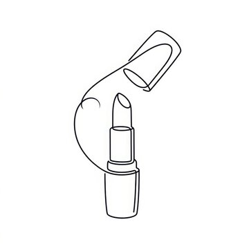 Minimalist continuous line art drawing of an open lipstick tube with lipstick cosmetics minimalist continuous
