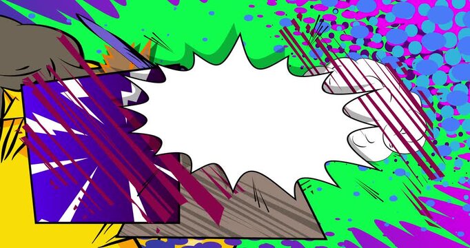 Cartoon background animation, comic book backdrop video. Retro comics pop art design.