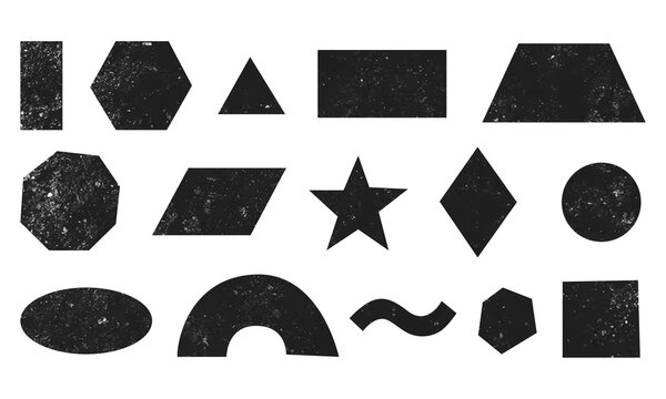 Black Grunge Textured Geometric Shapes Set with Basic Frame Silhouette Elements