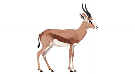 Fototapeta premium Graceful African Gazelle Antelope Illustration Standing Side View Isolated on White Background for Nature Design