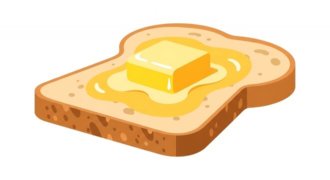 Toasted Bread Slice with Melting Butter Cube Illustration for Breakfast Menu and Kitchen Graphic Design Elements