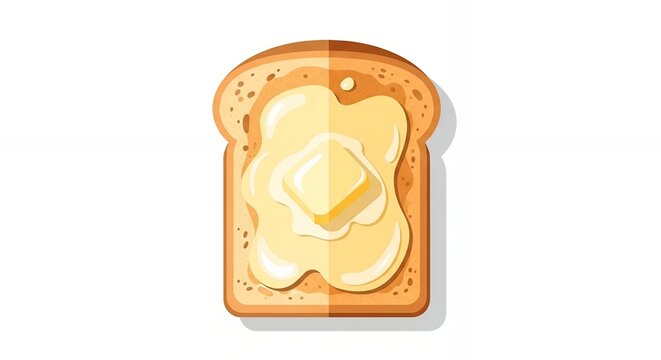 Minimalist Flat Illustration of a Delicious Golden Toasted Bread Slice with Melting Butter on Top White Background