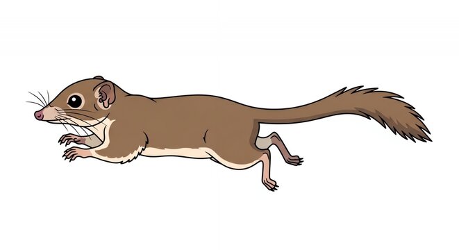 Hand drawn brown treeshrew character leaping in mid air isolated on white for animal education graphics