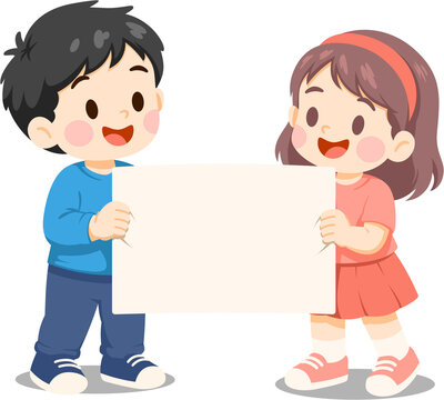 Children Holding Blank Sign for Message