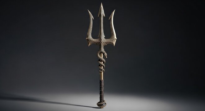 Metallic trident against dark backdrop symbolizing power and authority