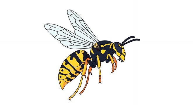 Detailed Yellow and Black Wasp Illustration Isolated on White Background for Nature and Wildlife Graphics