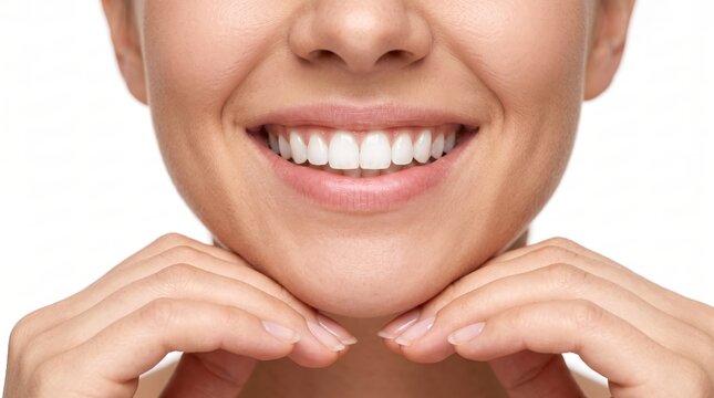 Close up of a beautiful woman smiling showing perfect white teeth, representing dental hygiene, orthodontics, and cosmetic dentistry success, healthy lifestyle, bright笑容, 自信表情