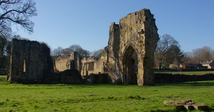 Wide zoom out shot of the south Transept of Basingwerk Abbey