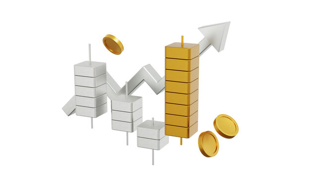 3D Candlestick Trading Icon on Transparent Background. Trading or Finance Symbol, Market investment, Candlestick Graph. Japanese Candlesticks