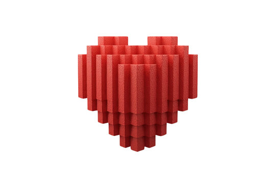 Three dimensional red pixel heart