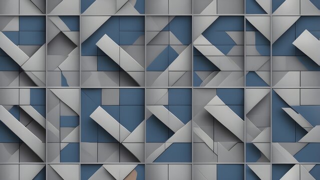 Abstract Geometric 3D Pattern Background with Blue and Gray Tiles, Modern Futuristic Design Texture for Digital Art