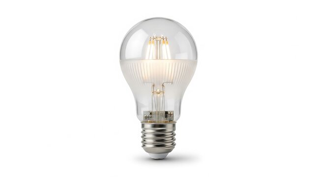 Modern LED Filament Light Bulb Glowing on a Pure White Background