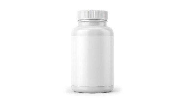 Blank white plastic bottle with a twist-off cap, ideal for product branding mockups. Perfect for showcasing drink, supplement, or cosmetic packaging designs in a clean, isolated studio setting