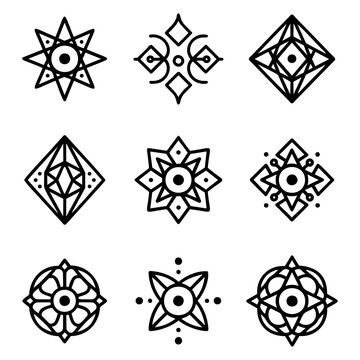 Geometric Mandala Monogram Logo Line Art Elements Set
