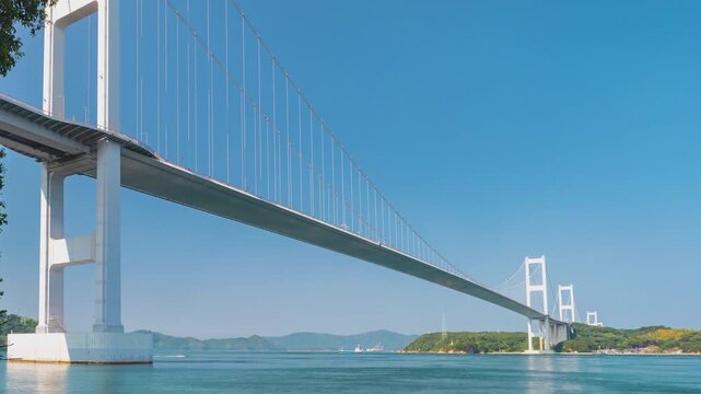 Kurushima Kaikyo Bridge Time Lapse with Boats on the Seto Inland Sea, Japan