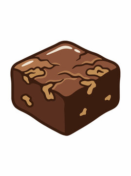 Delicious Chocolate Brownie Square Topped With Crunchy Walnuts Hand Drawn Illustration
