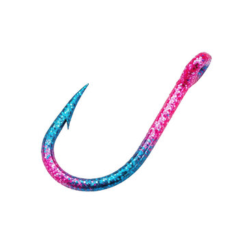 Colorful fishing hook isolated on white background, gradient metal fish hook for angling.