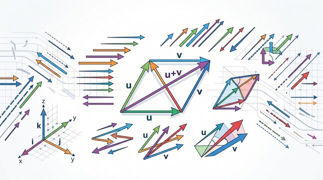 The mathematics of vectors, in both 2-dimensional and 3-dimensional coordinate systems