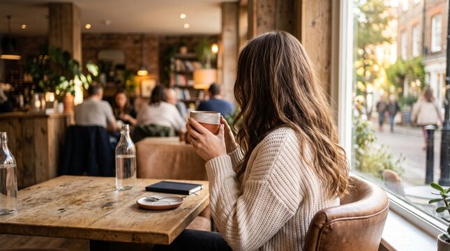 young woman shopping in cafe b