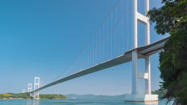 Kurushima Kaikyo Bridge Time Lapse with Boats on the Seto Inland Sea, Japan