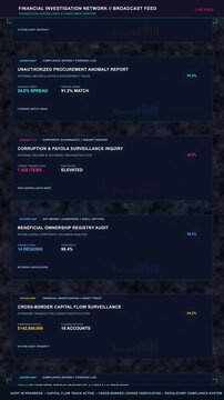 News headlines about corruption and bribery loop, abstract concept display with financial charts