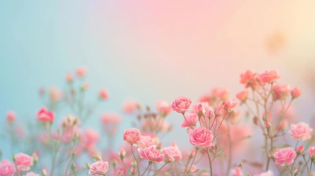 Soft-focus video of pink roses against a pastel sky, captured from a low angle. Live desktop wallpaper.