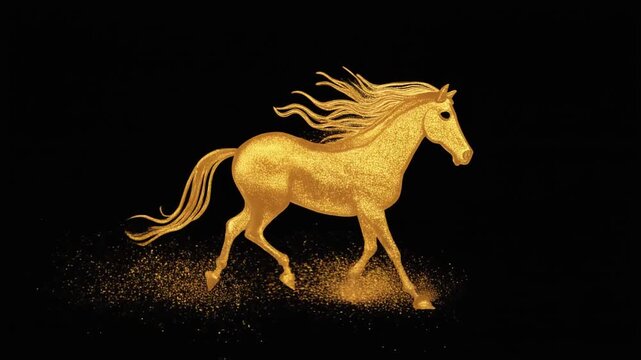 金インクが自ら描く駆ける馬 黒背景リビール動画