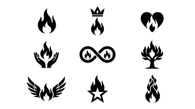 Black flame icons with symbols combined.