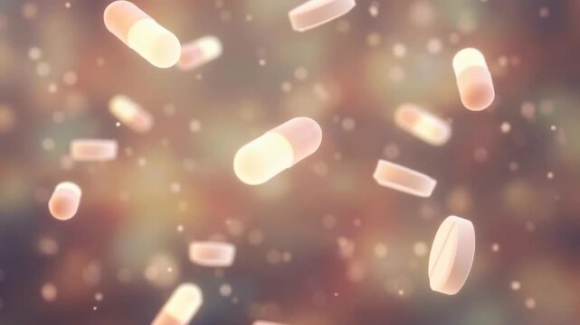 Colorful capsules floating with a dreamy bokeh background creating a soothing atmosphere