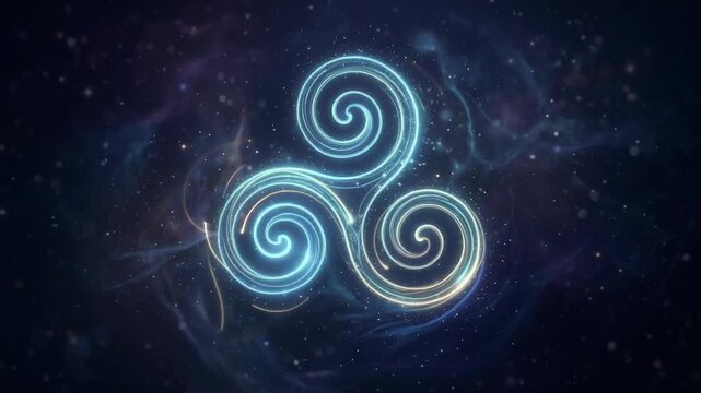 A mesmerizing cosmic spiral design with glowing light effects on a dark nebula background