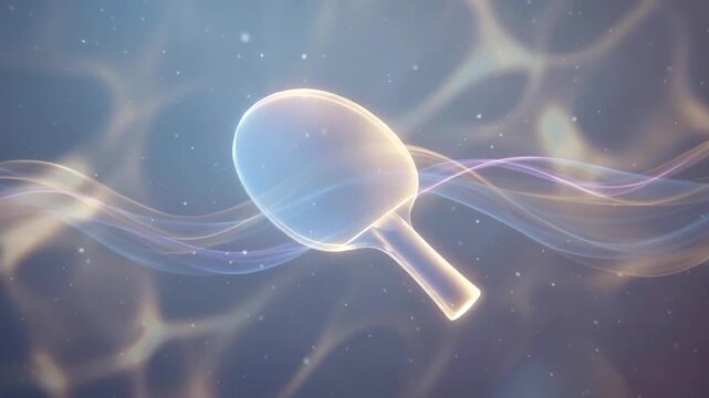 A translucent ping pong paddle floating in gentle waves of soft colors, creating a dreamy atmosphere