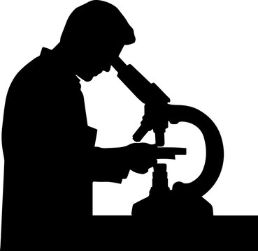 Silhouette of a Scientist Looking into a Microscope for Medical Research or Scientific Lab Work Vector Illustration