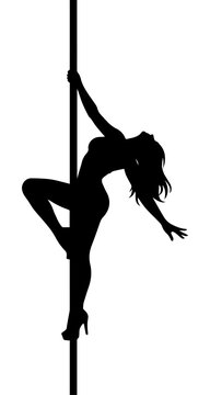Black Silhouette of a Female Pole Dancer Performing on a White Background Vector Illustration