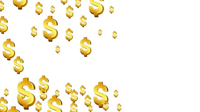 Golden Dollar Signs Rising on Left Side with Copy Space on White Background