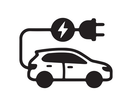 Electric car charging icon with plug and lightning bolt symbol ev car charging station