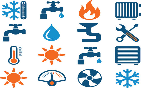 Symboles Plombier Chauffage Climatisation vector illustration featuring plumbing heating ventilation air conditioning repair maintenance and home service icons