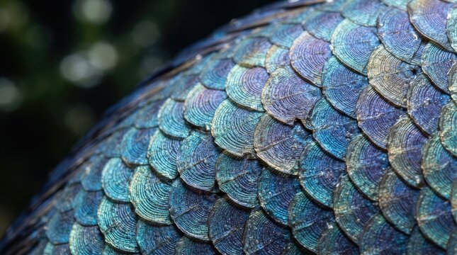 Macro photograph of iridescent metallic blue and green scales