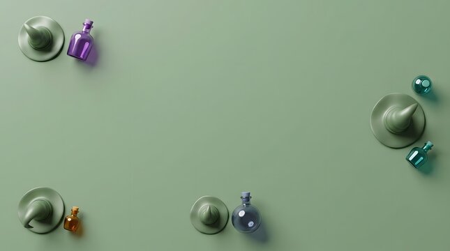 Minimalist halloween background featuring colorful metallic hershey kisses chocolate candies arranged on a soft sage green surface