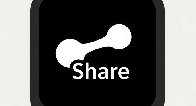 A black and white share button on a gray background illustration