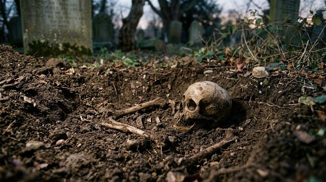 Unearthing A Human Skeleton In A Graveyard Setting