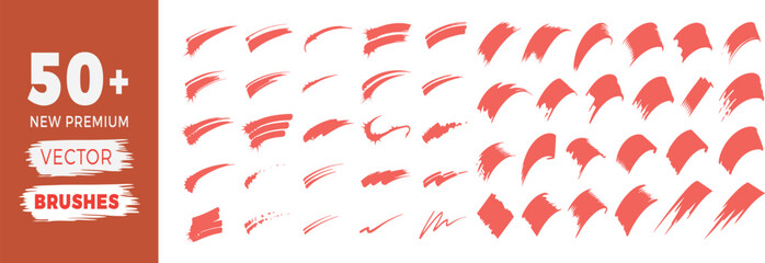 Obraz premium Set of 50 plus red ink brush strokes and design elements for creative graphic projects