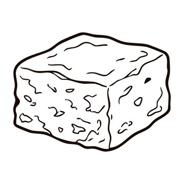 Chocolate Fudge Brownie Cube Slice Line Art Vector Illustration